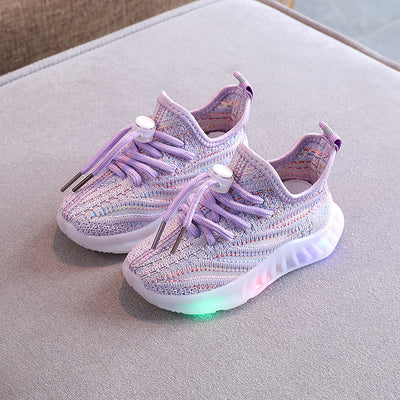 Girls' LED Light Fly-knit Sneakers Boys' Breathable Comfortable Soft Bottom Casual Shoes