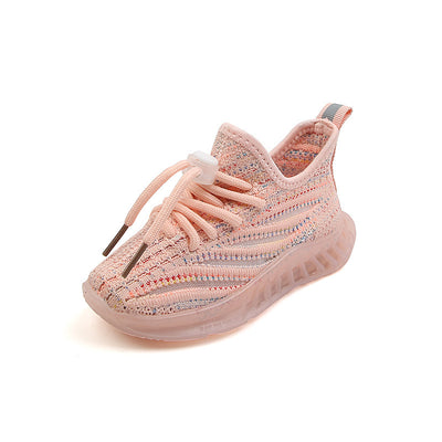 Girls' LED Light Fly-knit Sneakers Boys' Breathable Comfortable Soft Bottom Casual Shoes
